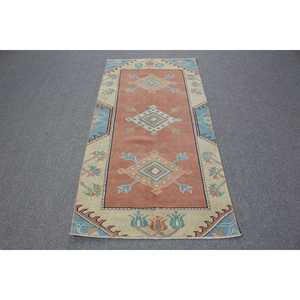 3x6.1 ft Vintage Turkish Rug, Accent Rug, <b>Brown</b> <b>Wool</b> Rug - Product Image 1