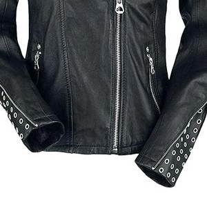 แจ็กเก็ตหนังแขนยาวสำหรับผู้หญิงเสื้อแจ็คเก็ตหนังมีกระดุมโลโก้ออกแบบได้ตามต้องการสำหรับฤดูหนาว - Product Image 4