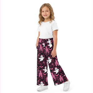 Pantalones Largos de Estilo Chino para Niñas, Marca Longlv, de Pierna Ancha, Estampados con Fantasmas de Dibujos Animados, Color Rosa y Negro, Casuales, Transpirables, de Spandex/Poliéster - Product Image 3