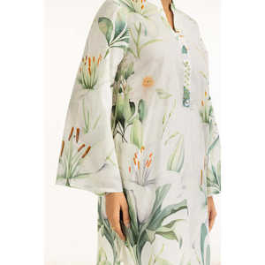 ชุดเซ็ตผ้าแคมบริคพิมพ์ลายสีขาวสำหรับผู้หญิง เสื้อครอปเอวสูงเหนือเข่า ชุดฤดูร้อนสองชิ้น ไซส์ XS - Product Image 4