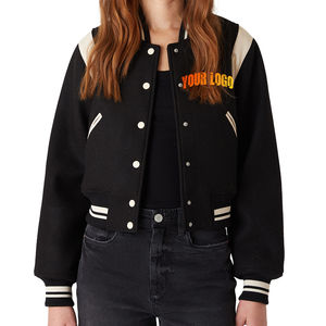 High Quality College Style <b>Varsity</b> <b>Jacket</b> <b>for</b> Ladies Fall Winter OEM Ladies Fashion <b>Jacket</b> with Wool Knitted Sleeves - Product Image 4