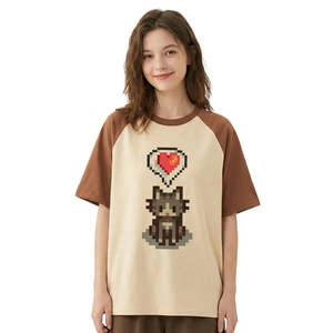 100% Cotton Fitness <b>T</b>-<b>Shirt</b> Loose Fit <b>Raglan</b> Style Coeur Pixel Animated Logo Pattern 240 Grams Jersey Breathable Comfortable - Product Image 2