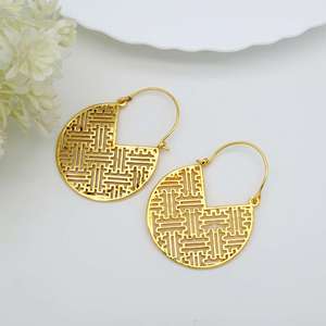 Pendientes de aro de latón de diseñador bohemio a la moda chapados en oro de 18 quilates, peso ligero, joyería única para oreja, regalo para mujer, accesorios - Product Image 2