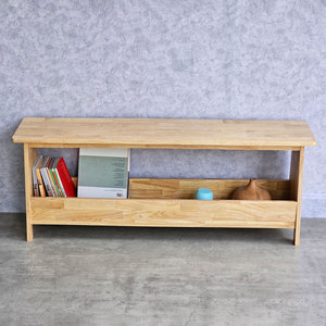 Banc long en bois d'hévéa GBD022 avec étagère 120x30x45cm, type autoportant pour salon - Product Image 4
