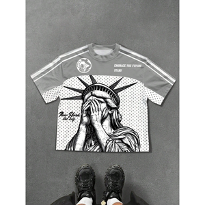 เสื้อยืดผู้ชายผ้าฝ้ายขนาดใหญ่คอกลมทรงแบ็กกี้พิมพ์ลายตามสั่ง - Product Image 1