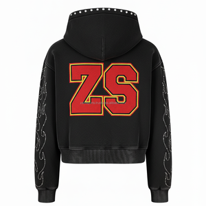 Luxury 380 GSM fleece <b>zipper</b> <b>hoodie</b> <b>black</b> soft inner lining stone textured pocket panels chenille patch logo basics hoodies - Product Image 2