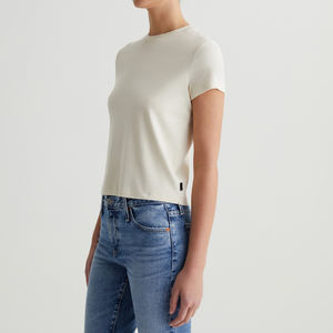 <b>Crop</b> Crewneck Tee for Women Short Sleeve OEM Service <b>White</b> Vintage Effortless Everyday Top Eco-Friendly Cotton T <b>Shirts</b> Women - Product Image 4