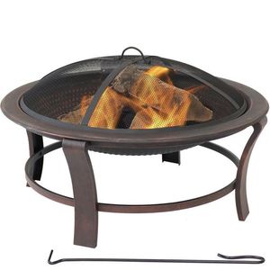 Pozo de fuego al aire libre Hoguera grande Patio trasero de leña Firepit para exterior con rejilla de cobertura - Product Image 4