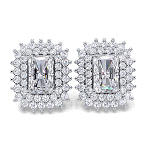 1.288CT Radiant Cut Diamond Halo Stud <b>Earrings</b> 925 <b>Solid</b> Sterling <b>Silver</b> Rhodium Plated Octagon Frame - Product Image 1