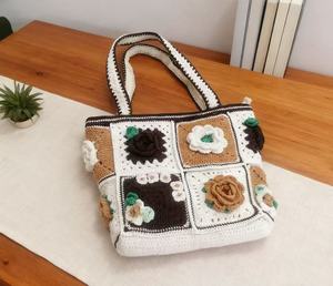Bolso Tote de Ganchillo para Mujer, Estilo Casual Diario, Tejido a Mano con Patrón de Rosas a Rayas, con Cierre, Diseño Floral, ¡Gran Venta! - Product Image 2