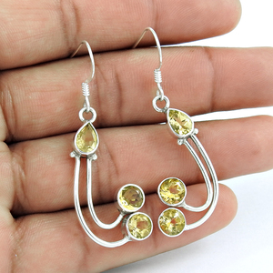 Pendientes bohemios colgantes de diseño único de piedras preciosas citrinas naturales de Plata de Ley 925 de alta calidad para mujer joyería hecha a mano - Product Image 1
