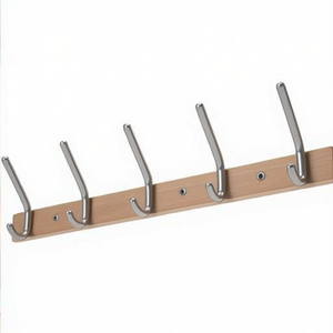 Beech Wood <b>Wall</b>-mounted Coat Rack with 7 Aluminum Hooks 1000 mm Length 150 mm Hook Spacing for Hat/Coat Storage - Product Image 2