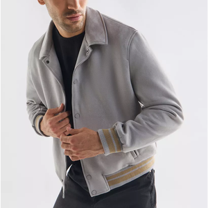 High Quality 380 GSM Oversized Stand Collar Varsity Jacket Custom <b>Drop</b> Shoulder Plain Dyed Canvas Coating Quick Dry Casual - Product Image 1