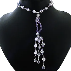 Collier long de luxe en cristal plaqué argent pour femmes - Anniversaire de fiançailles et mariage - Product Image 2