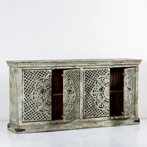 Buffet en bois sculpté moderne Jaali vieilli pour salon, salle à manger, chambre et usage hôtelier - Product Image 2