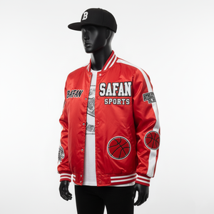 Blouson d'aviateur en satin de luxe 220GSM rouge blanc panneau contrasté broderie personnalisée et conception de logo en chenille veste en satin pour homme - Product Image 2