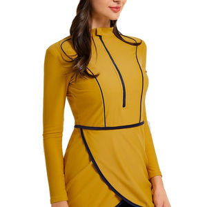 Burkinis musulmans 2 pièces imperméables à coupe haute et imprimé sur le devant, maillot de bain islamique coupe classique, maillot de bain modeste pour femme, séchage rapide - Product Image 3