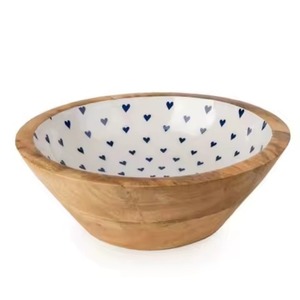 Handcrafted Mango Wood <b>Serving</b> <b>Bowl</b> Blue And <b>White</b> Floral Print Decorative Salad <b>Bowls</b> Vintage Wooden <b>Bowl</b> - Product Image 6