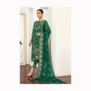 Nouveau design de broderie en tissu Georgette de qualité supérieure et robe de mariée Lucknowi Work Elegance Style du fournisseur indien