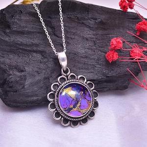 Tendance 925 Sterling Silver Violet Turquoise Gemstone Pendentif Fine Jewelry avec Plaqué Or 925 Timbre Bijoux En Argent - Product Image 4