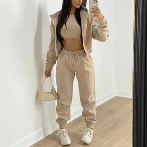 Oem Custom Wholesale Two Piece Zipper Hoodie Women <b>Set</b> 2024 Custom Cotton Jogger <b>Set</b> Customized Women Sweatsuits <b>Set's</b> - Product Image 3