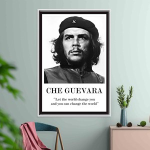 Toile Che Guevara : Décoration personnalisée avec citation, œuvre d'art imprimée avec un design graphique vibrant, TOILE ENCADRÉE BLANCHE - Product Image 1