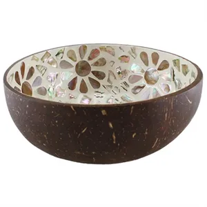 handcraft natural coconut bowls with mother of peal from Vietnam