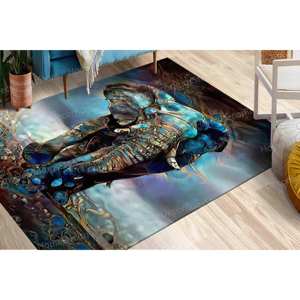 Abstract Elephant Printed <b>Rug</b>, Blue Tones, <b>Thick</b>, Salon Decor,With <b>Pile</b> Soft <b>Rug</b> - Product Image 1