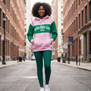 Sudadera con Capucha Personalizada con Logotipo, Bloques de Color Rosa y Verde, Sudadera de Invierno, Felpa Suave, Estilo Casual Urbano, con Bolsillo Canguro, Unisex - Product Image 6