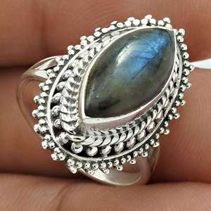 Bague en argent sterling 925 avec labradorite, faite à la main, style tribal bohème, bague en argent massif, bijoux, pierre précieuse ovale naturelle, bague en cabochon - Product Image 3