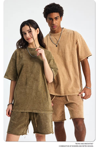 Conjunto de camiseta de manga corta de verano, conjunto corto de Camiseta de algodón pesado con lavado ácido y estampado de pantalla personalizado para hombres - Product Image 3