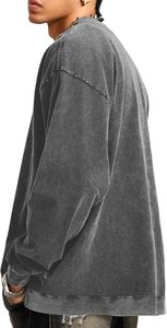 Fabricantes de ropa personalizada 100% algodón French Terry O cuello manga larga Oversize ácido lavado sudadera - Product Image 4