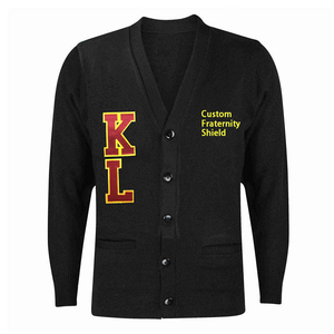 Wholesale Custom Letterman Organization Soft 100% Cotton Knit <b>Cardigan</b> Button-up <b>Pocket</b> V-neck Letter Embroidery Sweater - Product Image 1