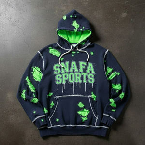 Sweat à capuche pour homme en molleton épais délavé à l'acide, avec logo personnalisé, broderie délavée, couleur personnalisée, pour l'hiver - Product Image 1