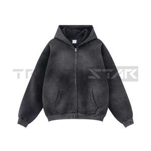 Sudadera con Capucha de Algodón 100% Lavada al Ácido con Efecto Desgastado, Moda Otoñal, para Hombre, Talla Grande, Hombros Caídos, Lisa, Impresión Digital Personalizada OEM - Product Image 2