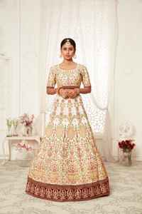 Elegante diseñador de Bodas de lujo blanco Dupatta hecho a mano nupcial Lehenga bordado pesado para Bollywood para Hollywood Indian - Product Image 2