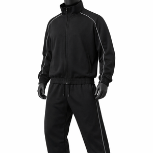Men’s Black Training Tracksuit Set <b>Zip</b> <b>Up</b> <b>Jacket</b> & Pants Contrast Piping Nylon Tracksuit Uniform Custom Logo OEM Wholesale - Product Image 3
