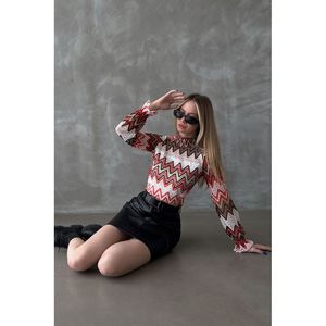 Blusa de Poliéster con Estampado en Zigzag para Mujer, Color Naranja Vibrante, Marca TOPSHOW - Paquete al por Mayor, Tallas S-M-L Disponibles - Product Image 2
