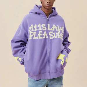 Meilleur sweat à capuche personnalisé poids lourd Vintage lavé à l'acide 400 GSM pour hommes Stone Washed Sun Faded Oversized Puff Printed Hoodies Men - Product Image 3