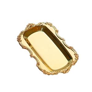 Plateau décoratif de table fini or Plateau de service en acier inoxydable de taille moyenne Plateau en métal de forme rectangulaire - Product Image 1