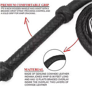Pieds de long 8 tresses fouet de taureau en cuir véritable fouet de taureau en cuir noir fabriqué à la main pratique de cible en plein air - Product Image 6