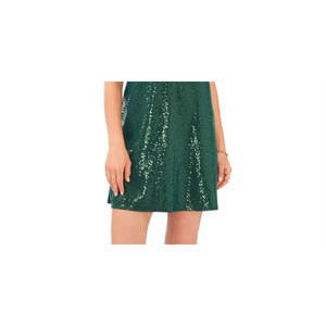 Abito da sera lungo in raso verde da donna Vince Camuto con maniche in paillettes all'uncinetto, taglia M - Product Image 3
