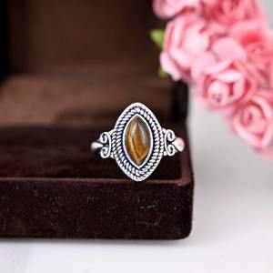 แหวนเงินสไตล์โบโฮทำด้วยมือทำด้วยมือเครื่องประดับ925แหวนพลอยตาเสือเงินแท้สำหรับเป็นของขวัญสำหรับผู้หญิงสำหรับเธอ - Product Image 4