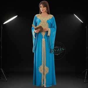 Vente en gros AWAIS HOUSE Robe de mariée musulmane traditionnelle légère faite à la main 'D'-Taille plus grande Georgette Col haut Kaftan Abaya Dubaï - Product Image 5
