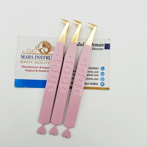 Revestimiento de color rosa Diseño de corazón Bota de Punta dorada Volumen de 90 grados Agarre del ventilador Pinzas de extensión de pestañas para pestañas Logotipo personalizado - Product Image 5