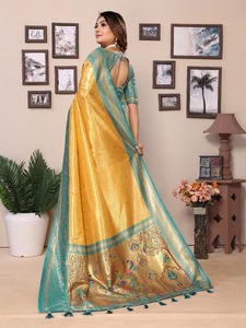 Sarees de Seda Banarasi Pura de Primera Calidad con Tejido Completo y Diseño Clásico de Pallu, Estilo Festivo - Product Image 6