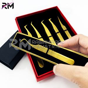 Ensemble de pinces à cils en acier inoxydable Plasma or RMI Full Shin / Diamond Grip /5/2/1 pince à épiler dans un emballage de boîte de carte noire - Product Image 6