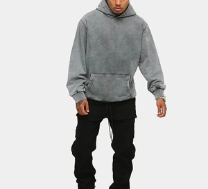Heavyweight Acid Wash Hoodie No String Custom Men Distressed Over Sized Blank Dark Grey Acid Washed Hoodie Made By Isha Industry - Product Image 3