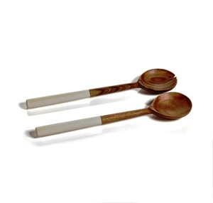 Juego de servidores de ensalada de madera de mango con mango blanco, utensilios de cocina de último diseño, artículos hechos a mano, madera de acacia y mango - Product Image 1