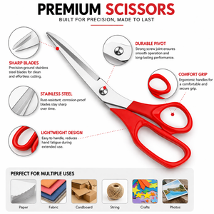 Tijeras de Corte Resistentes de Acero Inoxidable con Cuchillas Afiladas y Mango Ergonómico para Tela, Papel, Oficina, Escuela y Manualidades - Product Image 5